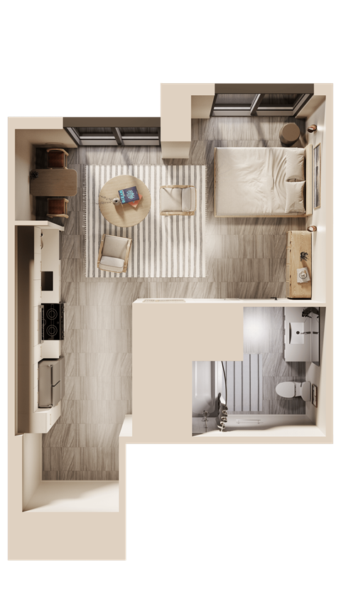 Floor plan for studio, 1 bath, 511 sqft